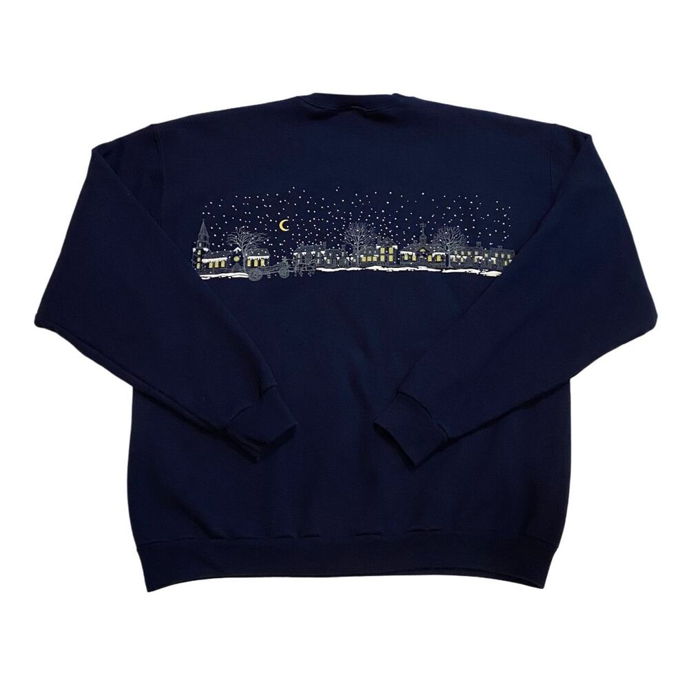Vintage Colonial Williamsburg Navy Blue Christmas/Winter Sweatshirt Women’s L - Picture 2 of 6